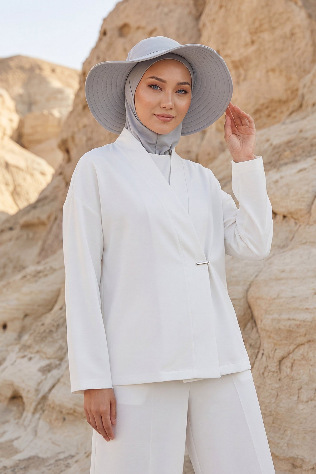 Modest Sun Protective Turban Bonnet with Removable Bow Brim for Women, 2-in-1 Hijab Ninja Cap with Removable Brim,S-5 Grey 2