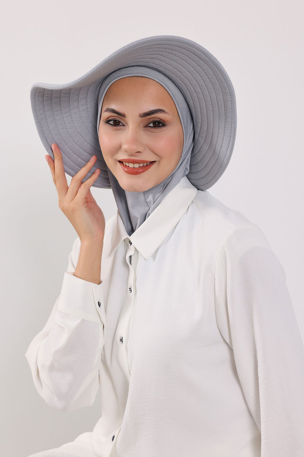 Modest Sun Protective Turban Bonnet with Removable Bow Brim for Women, 2-in-1 Hijab Ninja Cap with Removable Brim,S-5 Grey 2