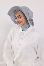 Modest Sun Protective Turban Bonnet with Removable Bow Brim for Women, 2-in-1 Hijab Ninja Cap with Removable Brim,S-5 Grey 2