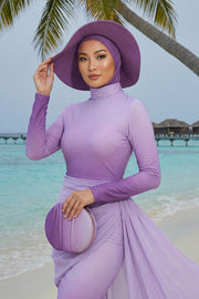 Modest Sun Protective Turban Bonnet with Removable Bow Brim for Women, 2-in-1 Hijab Ninja Cap with Removable Brim,S-5 Purple 2