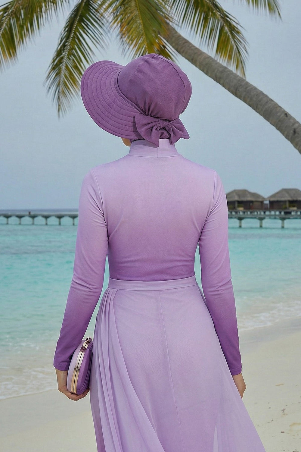 Modest Sun Protective Turban Bonnet with Removable Bow Brim for Women, 2-in-1 Hijab Ninja Cap with Removable Brim,S-5 Purple 2