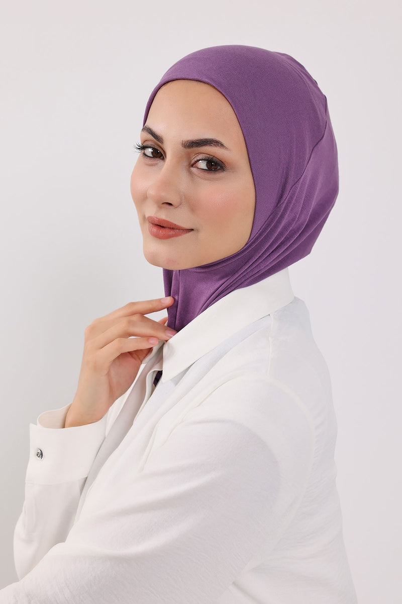 Modest Sun Protective Turban Bonnet with Removable Bow Brim for Women, 2-in-1 Hijab Ninja Cap with Removable Brim,S-5 Purple 2