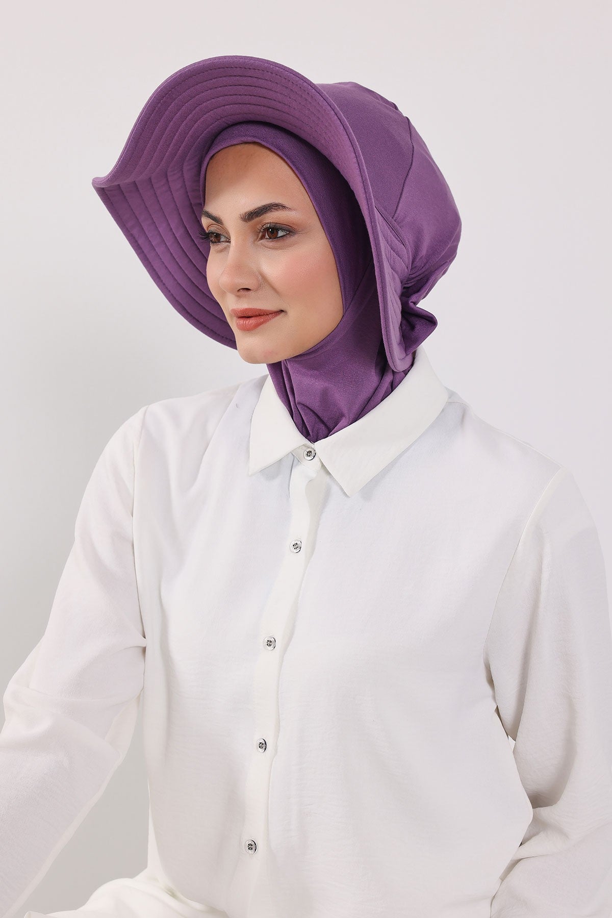 Modest Sun Protective Turban Bonnet with Removable Bow Brim for Women, 2-in-1 Hijab Ninja Cap with Removable Brim,S-5 Purple 2