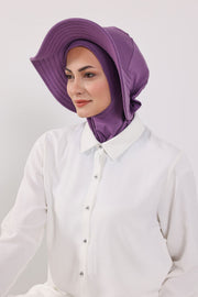 Modest Sun Protective Turban Bonnet with Removable Bow Brim for Women, 2-in-1 Hijab Ninja Cap with Removable Brim,S-5 Purple 2