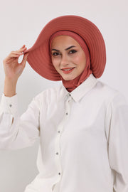 Modest Sun Protective Turban Bonnet with Removable Bow Brim for Women, 2-in-1 Hijab Ninja Cap with Removable Brim,S-5 Salmon