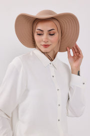 Modest Sun Protective Turban Bonnet with Removable Bow Brim for Women, 2-in-1 Hijab Ninja Cap with Removable Brim,S-5 Sand Brown