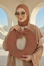 Modest Sun Protective Turban Bonnet with Removable Bow Brim for Women, 2-in-1 Hijab Ninja Cap with Removable Brim,S-5 Caramel Brown
