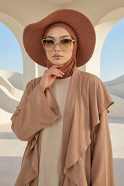 Modest Sun Protective Turban Bonnet with Removable Bow Brim for Women, 2-in-1 Hijab Ninja Cap with Removable Brim,S-5 Caramel Brown