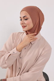 Modest Sun Protective Turban Bonnet with Removable Bow Brim for Women, 2-in-1 Hijab Ninja Cap with Removable Brim,S-5 Caramel Brown