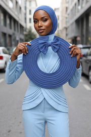 Modest Sun Protective Turban Bonnet with Removable Bow Brim for Women, 2-in-1 Hijab Ninja Cap with Removable Brim,S-5 İndigo