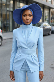 Modest Sun Protective Turban Bonnet with Removable Bow Brim for Women, 2-in-1 Hijab Ninja Cap with Removable Brim,S-5 İndigo