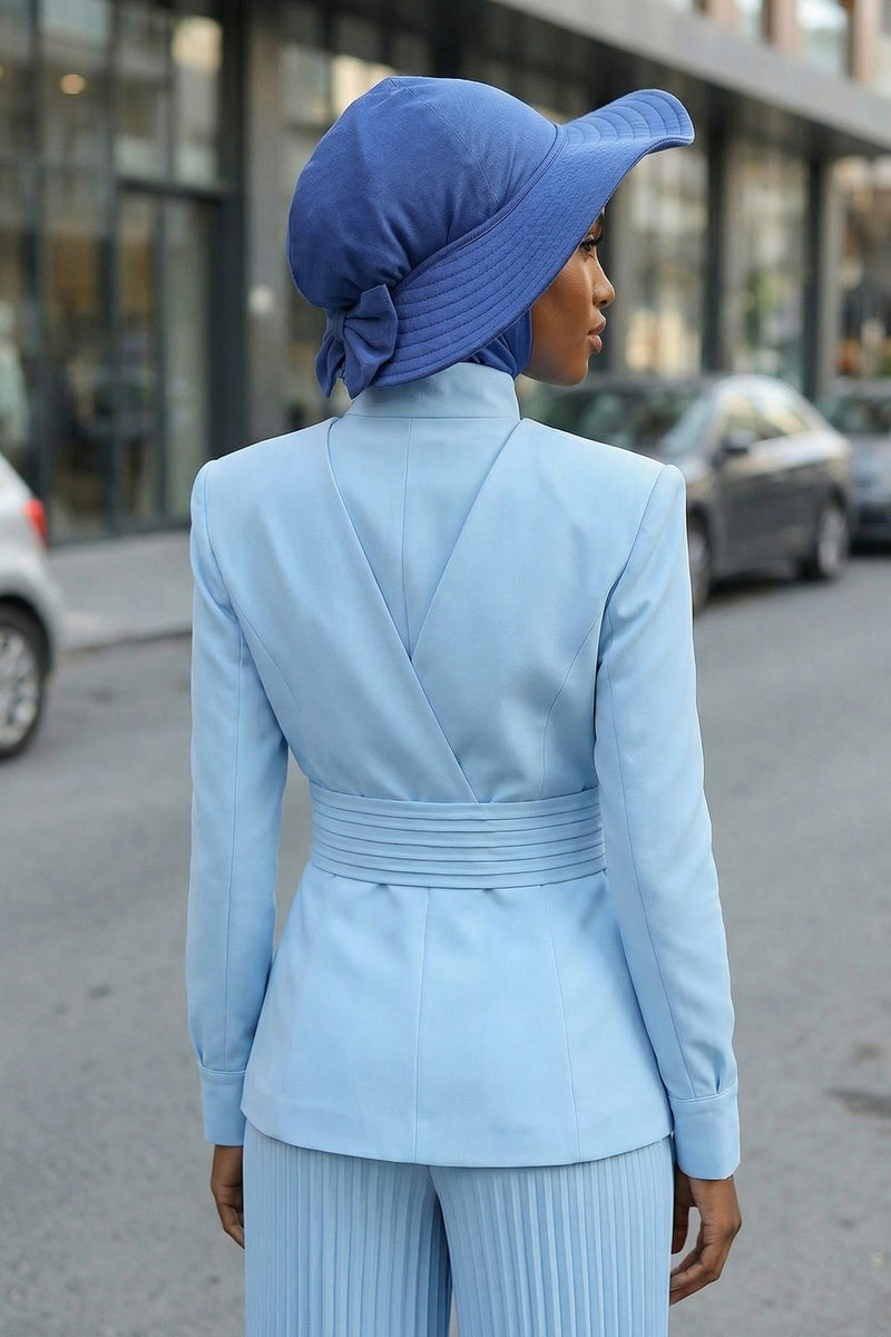 Modest Sun Protective Turban Bonnet with Removable Bow Brim for Women, 2-in-1 Hijab Ninja Cap with Removable Brim,S-5 İndigo