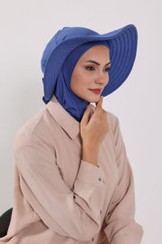 Modest Sun Protective Turban Bonnet with Removable Bow Brim for Women, 2-in-1 Hijab Ninja Cap with Removable Brim,S-5 İndigo