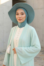 Modest Sun Protective Turban Bonnet with Removable Bow Brim for Women, 2-in-1 Hijab Ninja Cap with Removable Brim,S-5 Dark Mint