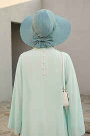 Modest Sun Protective Turban Bonnet with Removable Bow Brim for Women, 2-in-1 Hijab Ninja Cap with Removable Brim,S-5 Dark Mint
