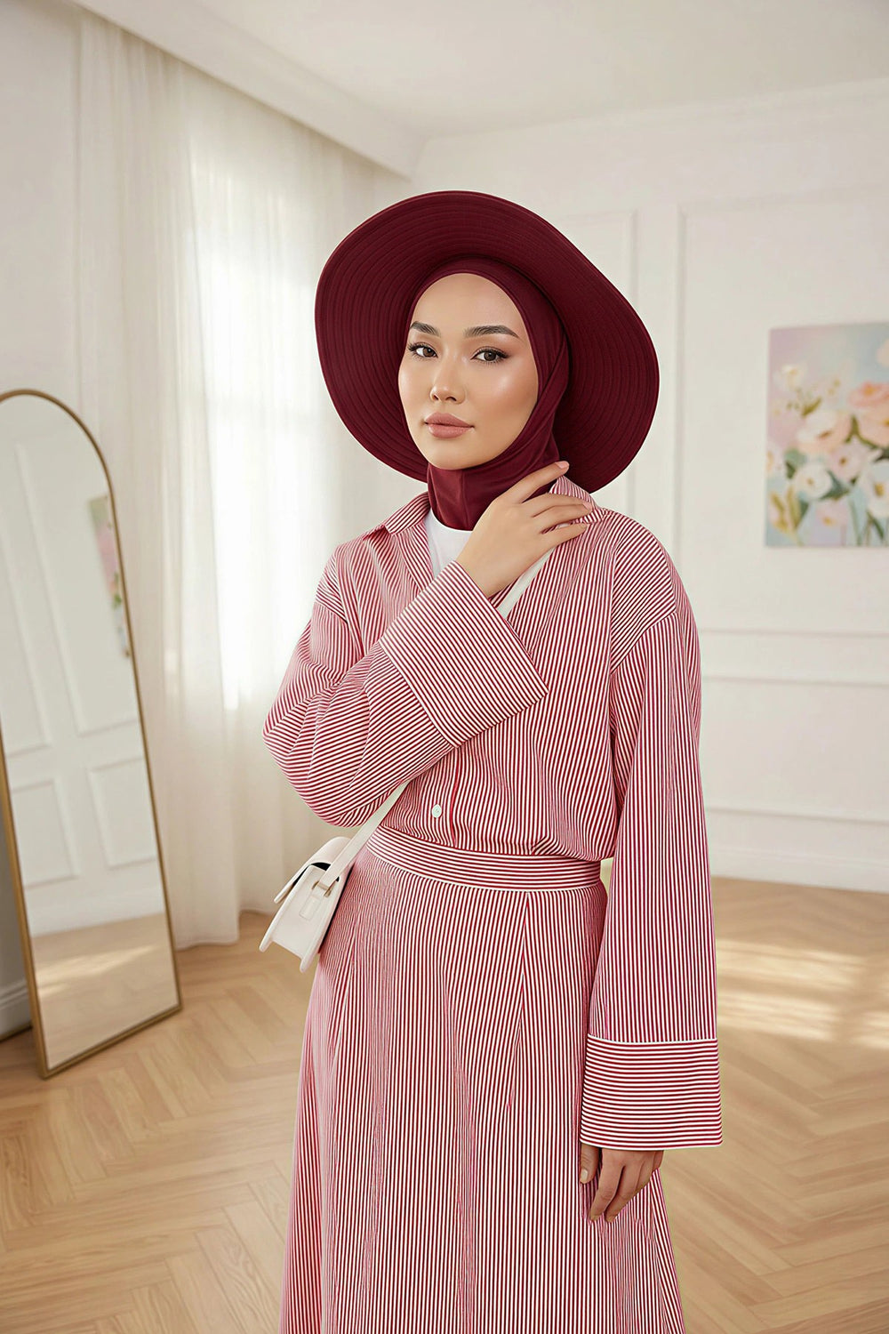 Modest Sun Protective Turban Bonnet with Removable Bow Brim for Women, 2-in-1 Hijab Ninja Cap with Removable Brim,S-5 Maroon