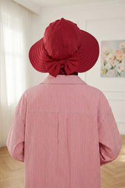 Modest Sun Protective Turban Bonnet with Removable Bow Brim for Women, 2-in-1 Hijab Ninja Cap with Removable Brim,S-5 Maroon