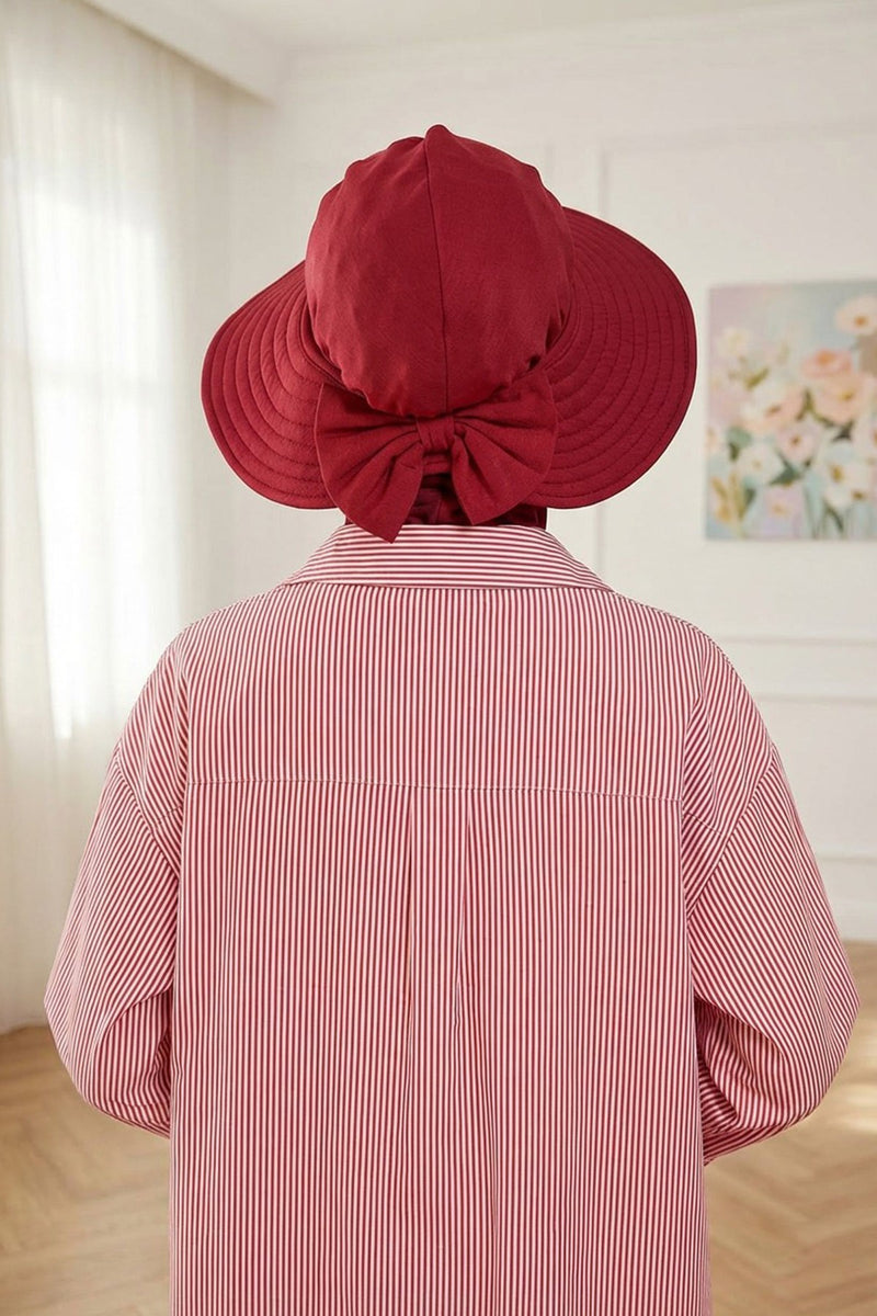 Modest Sun Protective Turban Bonnet with Removable Bow Brim for Women, 2-in-1 Hijab Ninja Cap with Removable Brim,S-5 Maroon