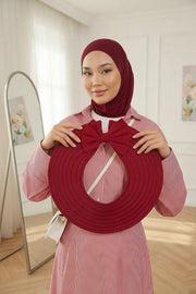 Modest Sun Protective Turban Bonnet with Removable Bow Brim for Women, 2-in-1 Hijab Ninja Cap with Removable Brim,S-5 Maroon
