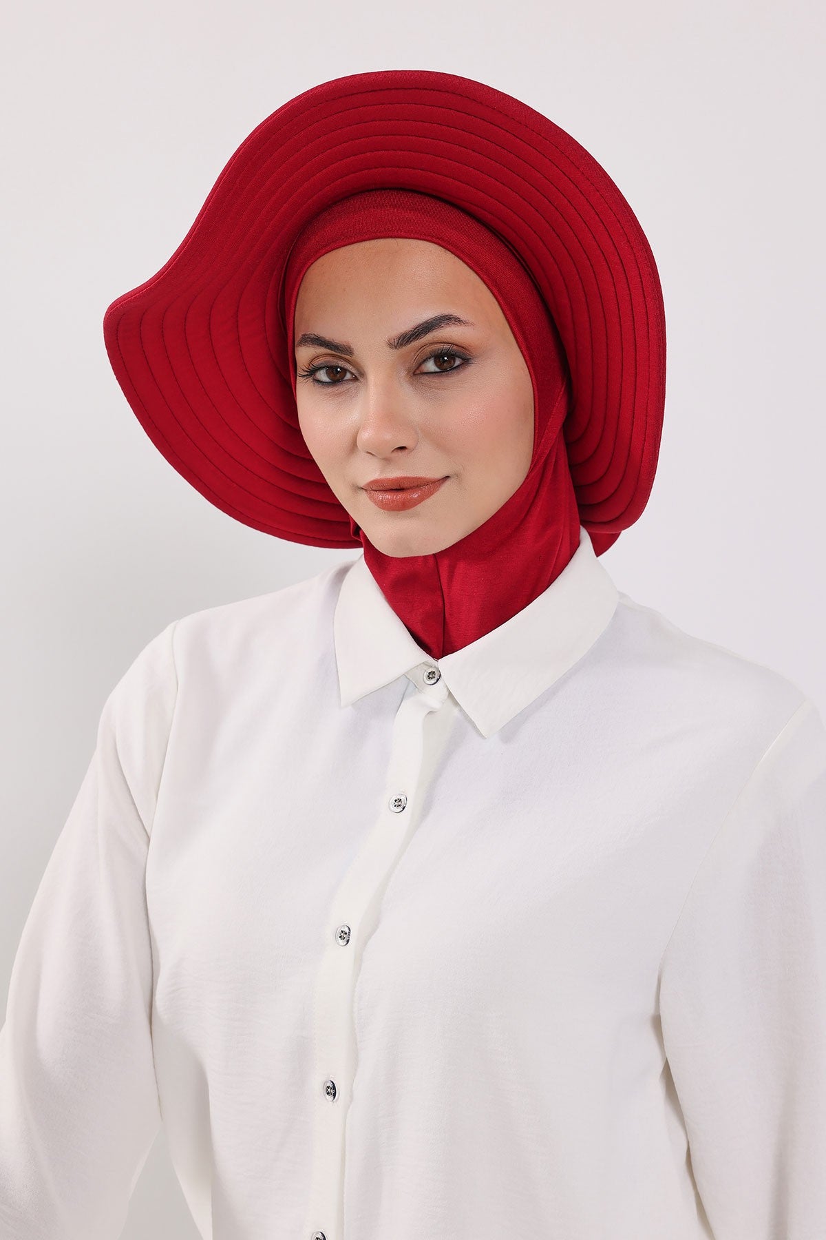 Modest Sun Protective Turban Bonnet with Removable Bow Brim for Women, 2-in-1 Hijab Ninja Cap with Removable Brim,S-5 Maroon