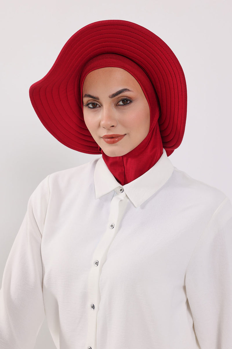 Modest Sun Protective Turban Bonnet with Removable Bow Brim for Women, 2-in-1 Hijab Ninja Cap with Removable Brim,S-5 Maroon