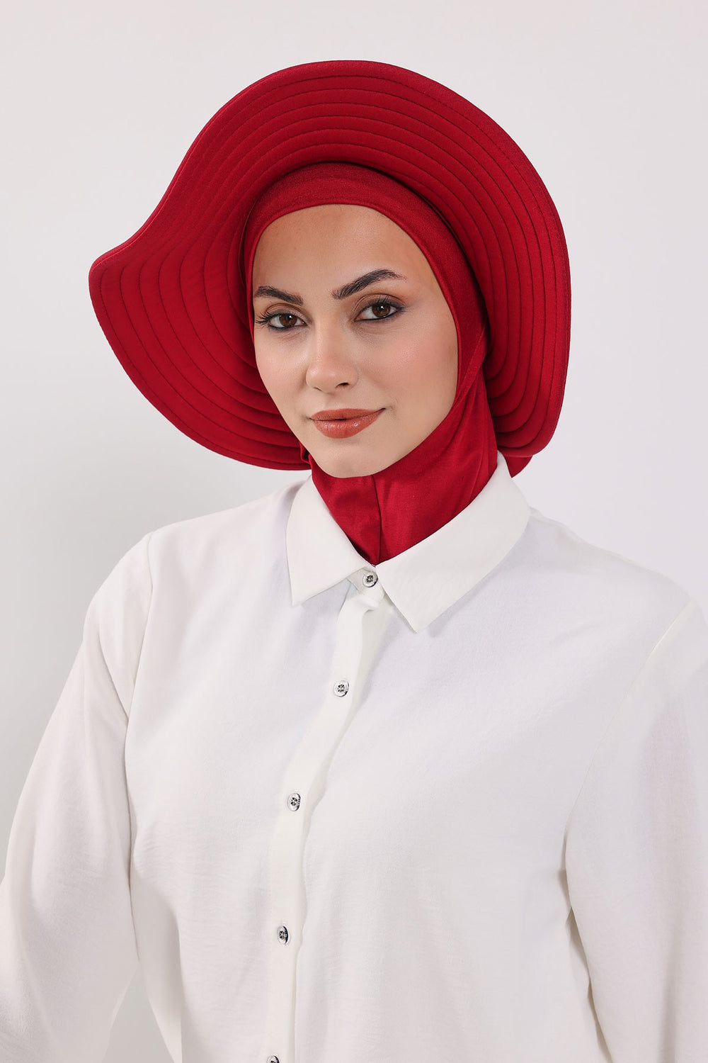 Modest Sun Protective Turban Bonnet with Removable Bow Brim for Women, 2-in-1 Hijab Ninja Cap with Removable Brim,S-5 Maroon