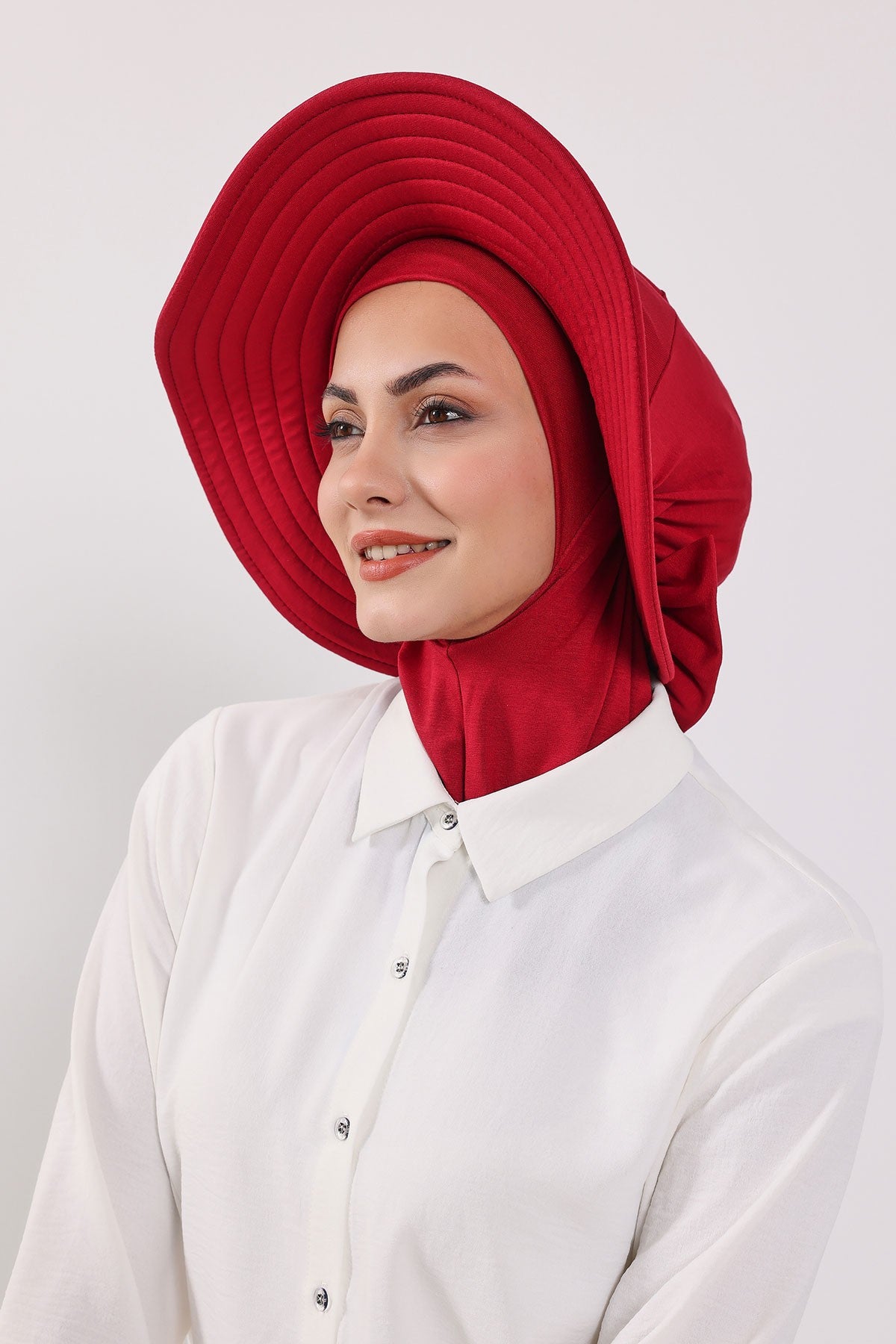Modest Sun Protective Turban Bonnet with Removable Bow Brim for Women, 2-in-1 Hijab Ninja Cap with Removable Brim,S-5 Maroon