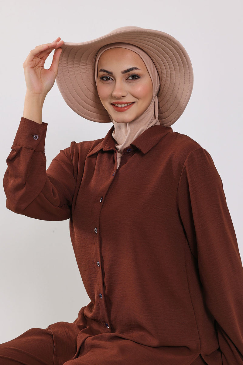 Modest Sun Protective Turban Bonnet with Removable Bow Brim for Women, 2-in-1 Hijab Ninja Cap with Removable Brim,S-5 Light Mink