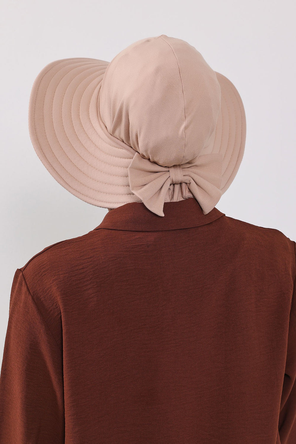 Modest Sun Protective Turban Bonnet with Removable Bow Brim for Women, 2-in-1 Hijab Ninja Cap with Removable Brim,S-5 Light Mink