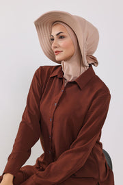 Modest Sun Protective Turban Bonnet with Removable Bow Brim for Women, 2-in-1 Hijab Ninja Cap with Removable Brim,S-5 Light Mink