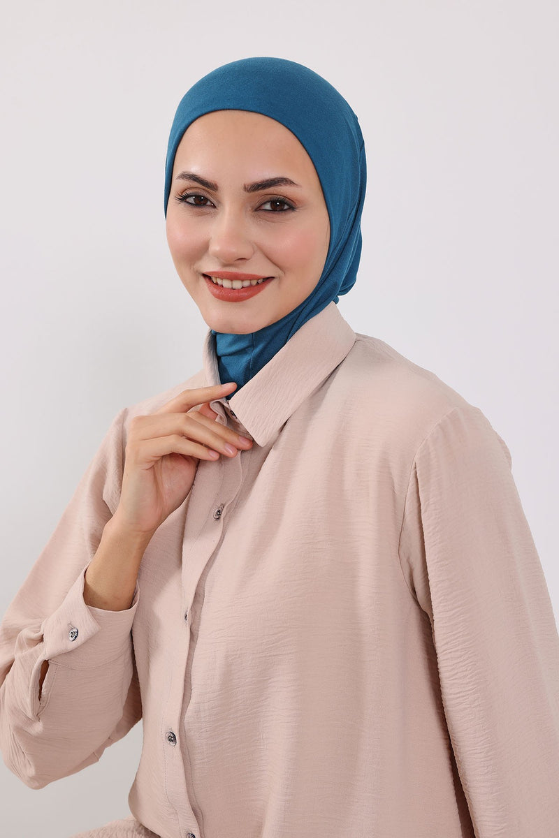 Modest Sun Protective Turban Bonnet with Removable Bow Brim for Women, 2-in-1 Hijab Ninja Cap with Removable Brim,S-5 Petrol Blue