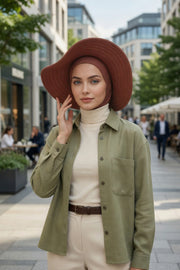 Modest Sun Protective Turban Bonnet with Removable Bow Brim for Women, 2-in-1 Hijab Ninja Cap with Removable Brim,S-5 Cinnamon