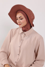 Modest Sun Protective Turban Bonnet with Removable Bow Brim for Women, 2-in-1 Hijab Ninja Cap with Removable Brim,S-5 Cinnamon