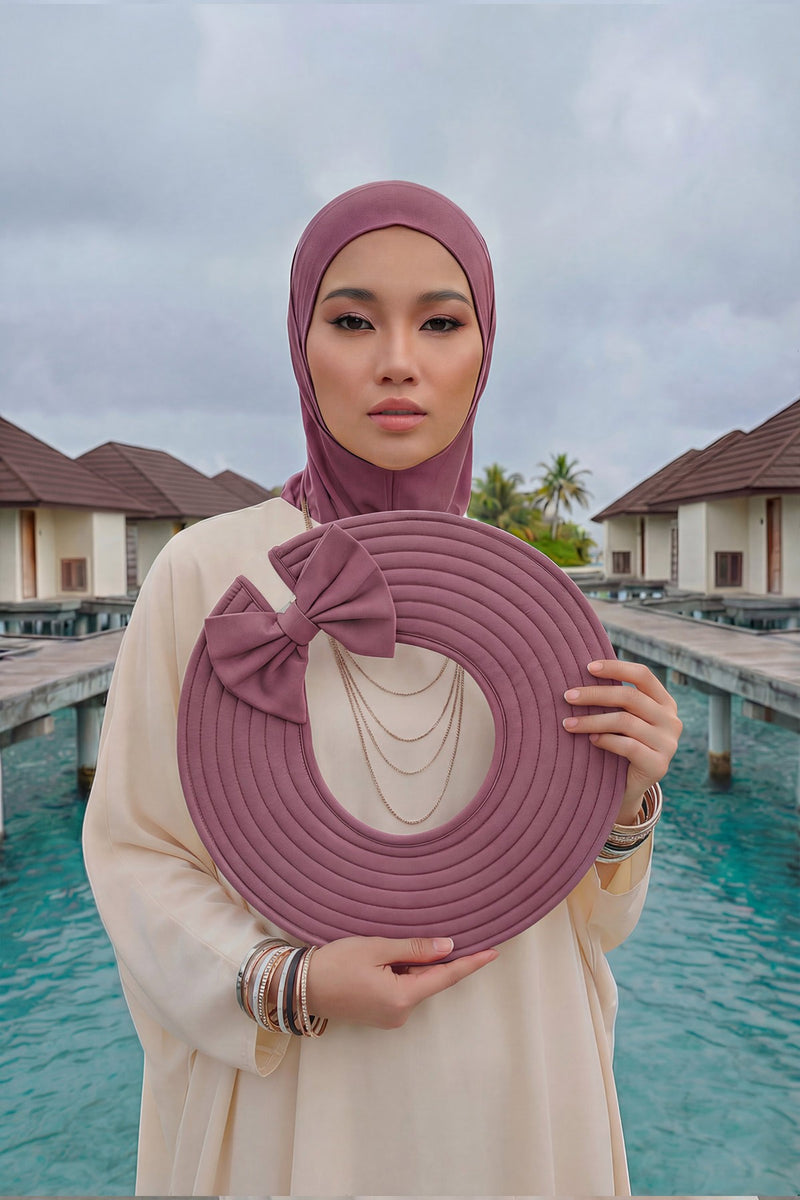 Modest Sun Protective Turban Bonnet with Removable Bow Brim for Women, 2-in-1 Hijab Ninja Cap with Removable Brim,S-5 Dusty Rose