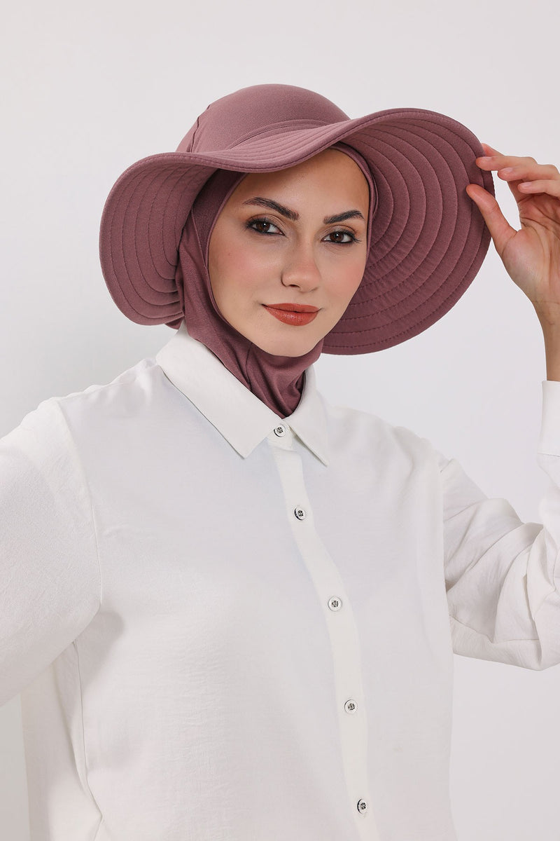 Modest Sun Protective Turban Bonnet with Removable Bow Brim for Women, 2-in-1 Hijab Ninja Cap with Removable Brim,S-5 Dusty Rose