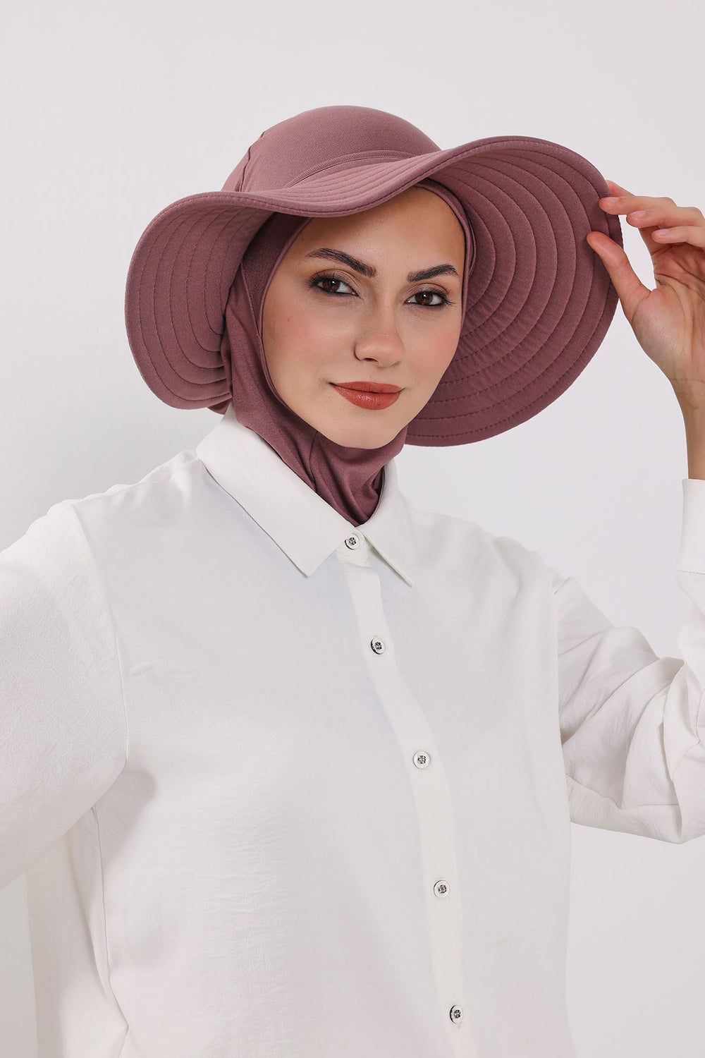 Modest Sun Protective Turban Bonnet with Removable Bow Brim for Women, 2-in-1 Hijab Ninja Cap with Removable Brim,S-5 Dusty Rose
