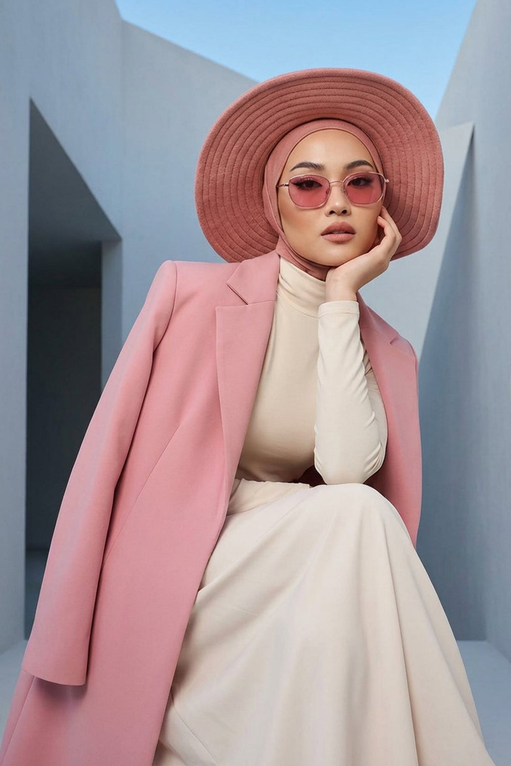Modest Sun Protective Turban Bonnet with Removable Bow Brim for Women, 2-in-1 Hijab Ninja Cap with Removable Brim,S-5 Cappucino