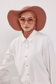 Modest Sun Protective Turban Bonnet with Removable Bow Brim for Women, 2-in-1 Hijab Ninja Cap with Removable Brim,S-5 Cappucino