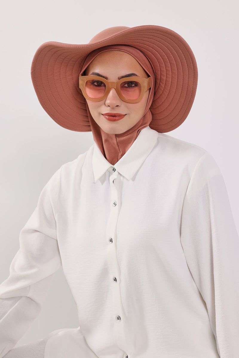 Modest Sun Protective Turban Bonnet with Removable Bow Brim for Women, 2-in-1 Hijab Ninja Cap with Removable Brim,S-5 Cappucino