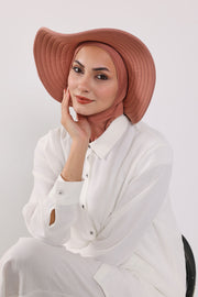 Modest Sun Protective Turban Bonnet with Removable Bow Brim for Women, 2-in-1 Hijab Ninja Cap with Removable Brim,S-5 Cappucino