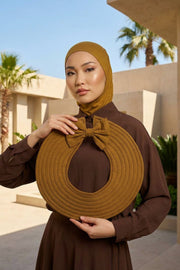Modest Sun Protective Turban Bonnet with Removable Bow Brim for Women, 2-in-1 Hijab Ninja Cap with Removable Brim,S-5 Dark Mustard