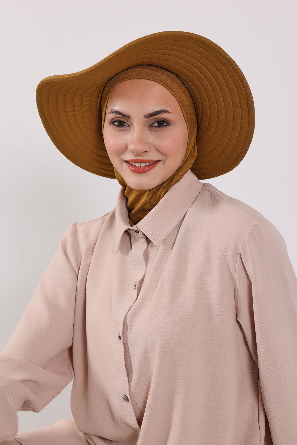Modest Sun Protective Turban Bonnet with Removable Bow Brim for Women, 2-in-1 Hijab Ninja Cap with Removable Brim,S-5 Dark Mustard