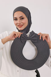 Modest Sun Protective Turban Bonnet with Removable Bow Brim for Women, 2-in-1 Hijab Ninja Cap with Removable Brim,S-5 Anthracite