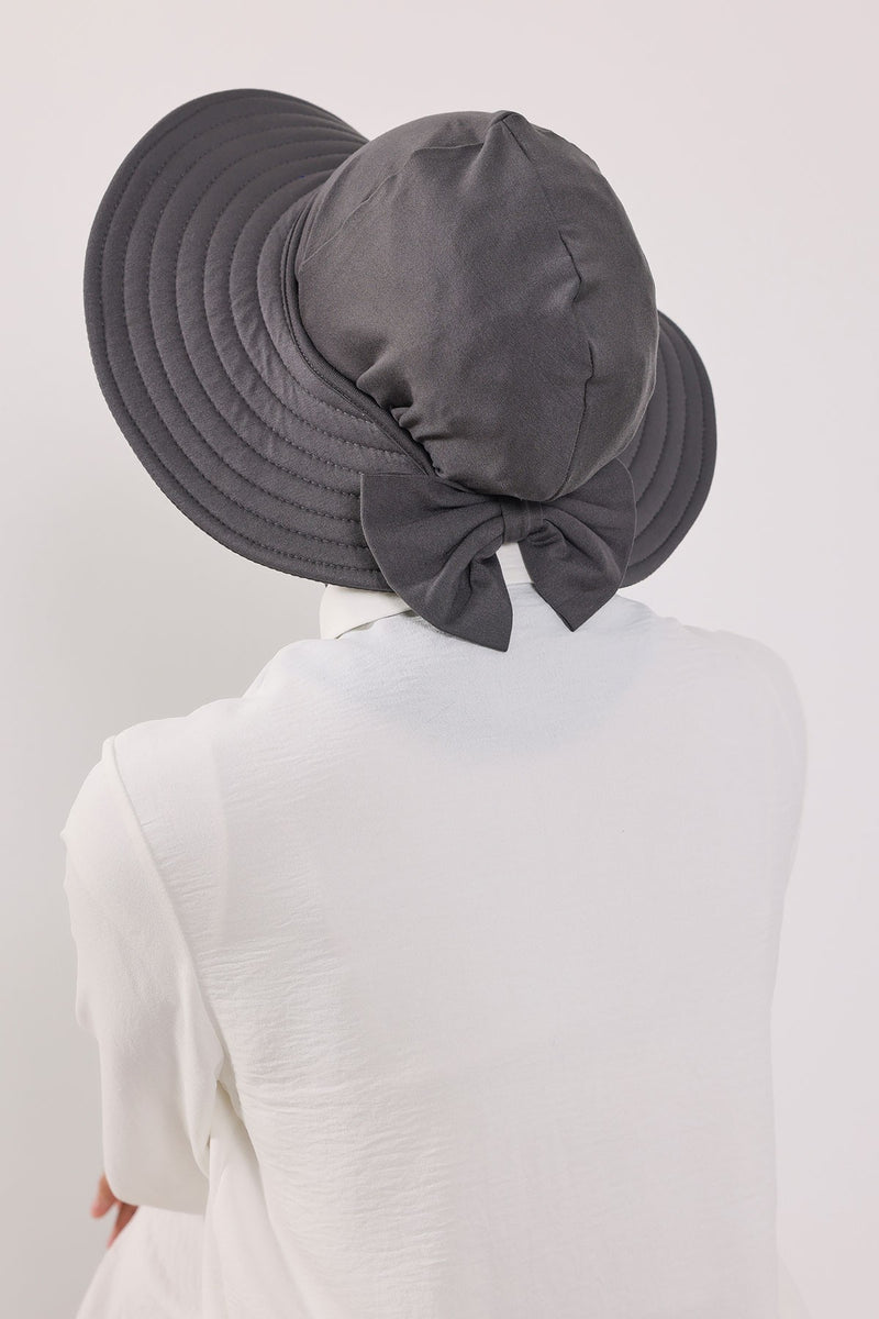 Modest Sun Protective Turban Bonnet with Removable Bow Brim for Women, 2-in-1 Hijab Ninja Cap with Removable Brim,S-5 Anthracite