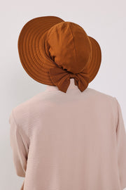 Modest Sun Protective Turban Bonnet with Removable Bow Brim for Women, 2-in-1 Hijab Ninja Cap with Removable Brim,S-5 Tile Red