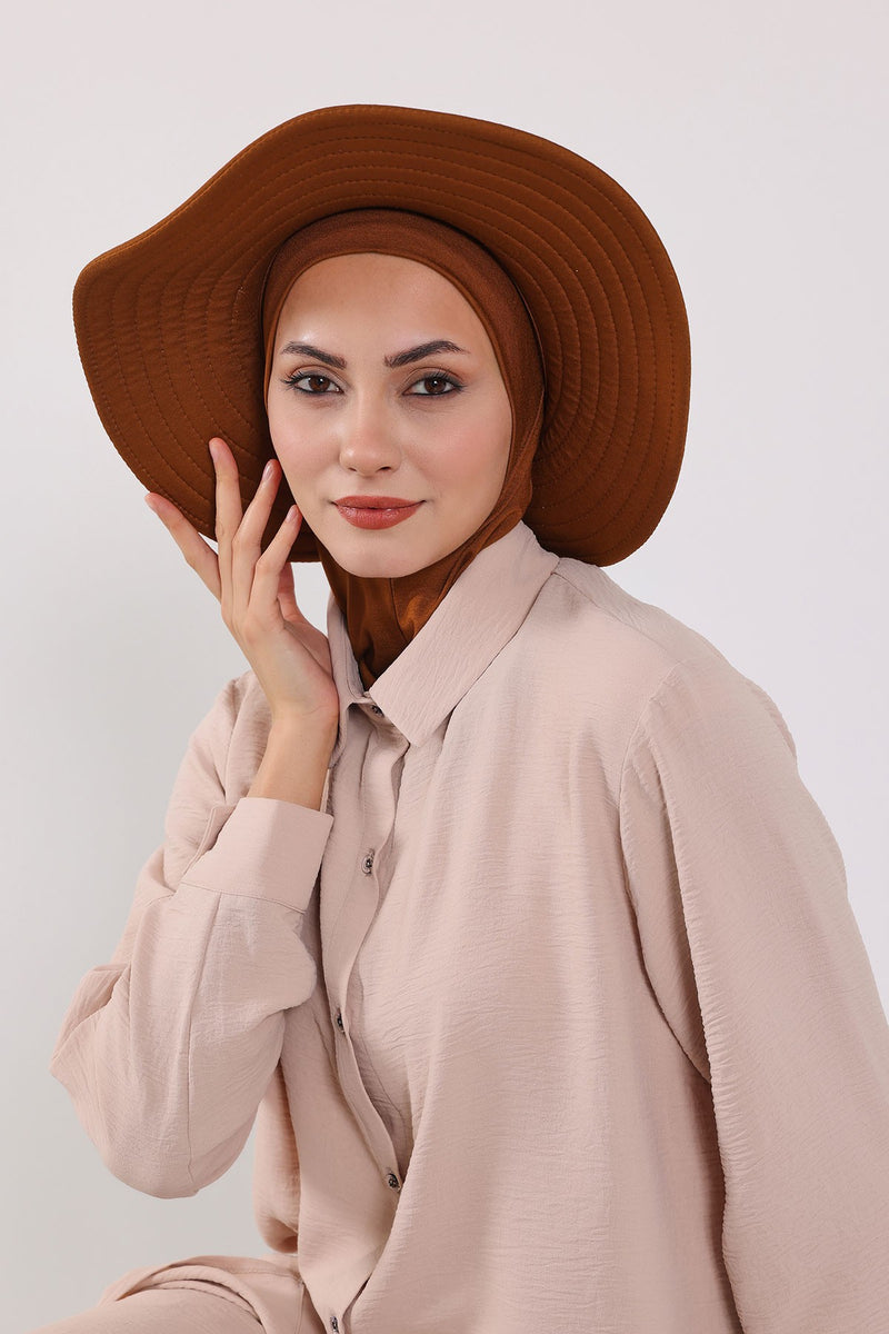 Modest Sun Protective Turban Bonnet with Removable Bow Brim for Women, 2-in-1 Hijab Ninja Cap with Removable Brim,S-5 Tile Red