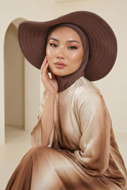 Modest Sun Protective Turban Bonnet with Removable Bow Brim for Women, 2-in-1 Hijab Ninja Cap with Removable Brim,S-5 Chocolate