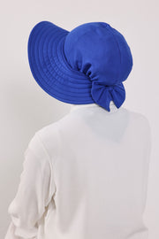 Modest Sun Protective Turban Bonnet with Removable Bow Brim for Women, 2-in-1 Hijab Ninja Cap with Removable Brim,S-5 Sax Blue