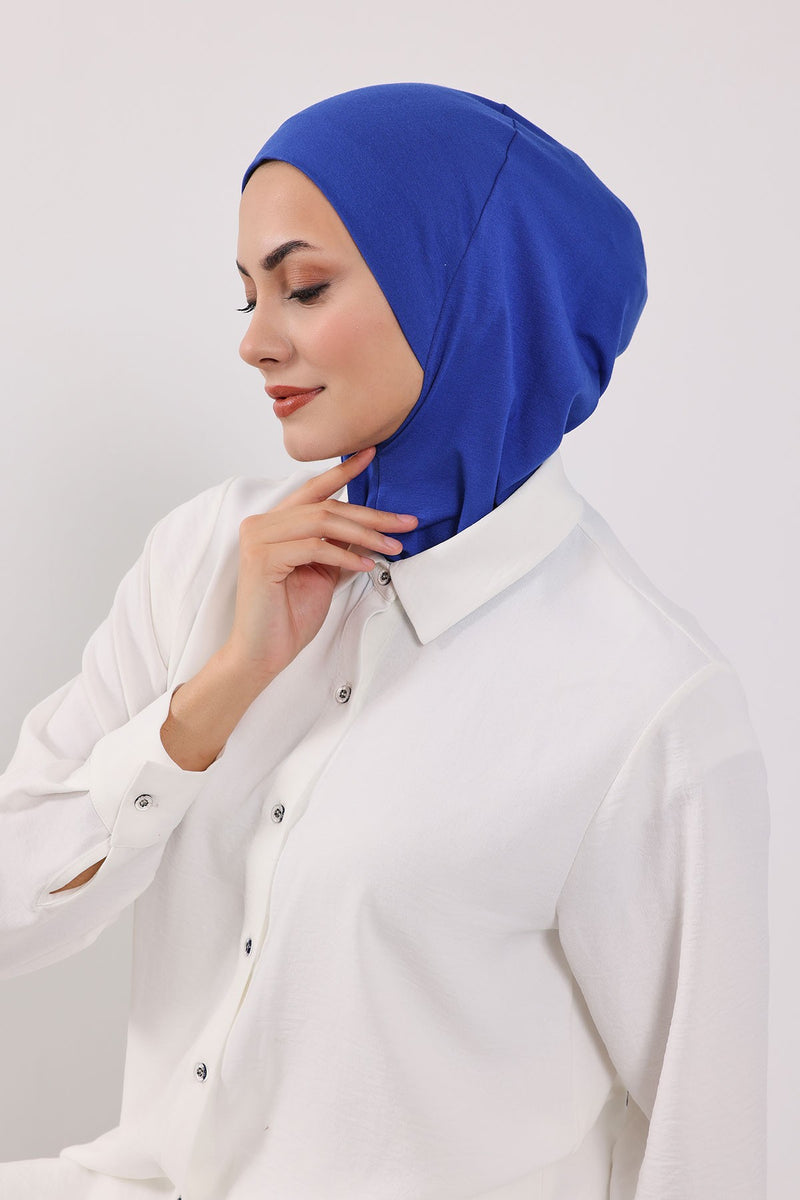 Modest Sun Protective Turban Bonnet with Removable Bow Brim for Women, 2-in-1 Hijab Ninja Cap with Removable Brim,S-5 Sax Blue