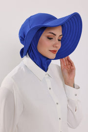 Modest Sun Protective Turban Bonnet with Removable Bow Brim for Women, 2-in-1 Hijab Ninja Cap with Removable Brim,S-5 Sax Blue